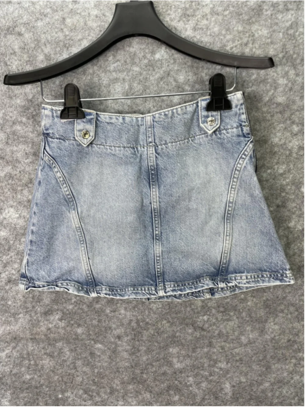 We The Free Skirt Womens 25 Blue Denim A Line Low Rise Side Zip Mini Light Wash